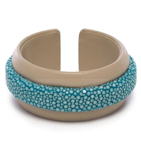 Turquoise & Beige Shagreen Cuff